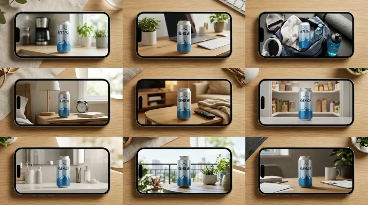 Grid of nine variations of the same product UGC video for A/B testing