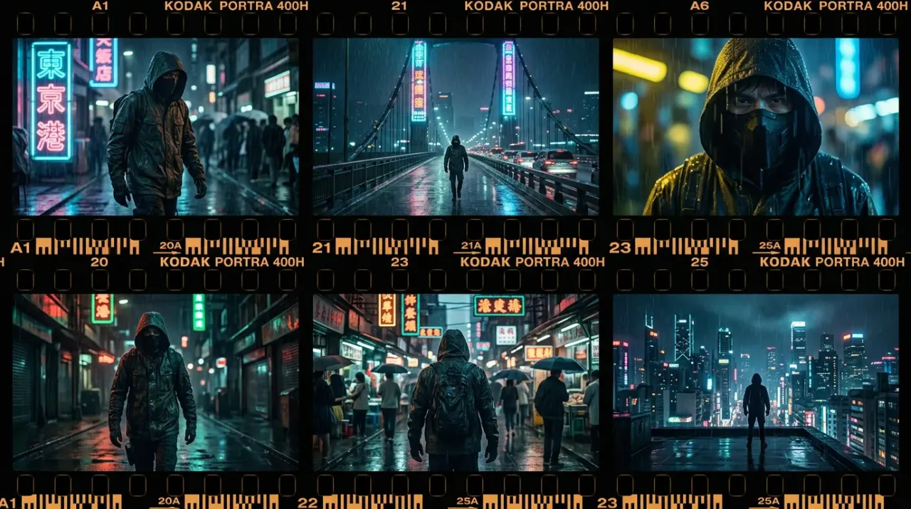 Six-frame contact sheet showing one character consistently across angles