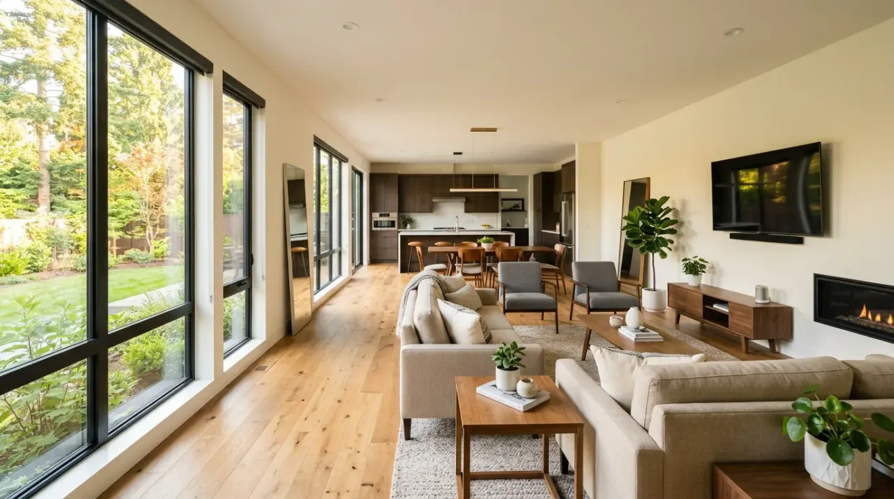 Bright modern living room shot as a real estate listing photo